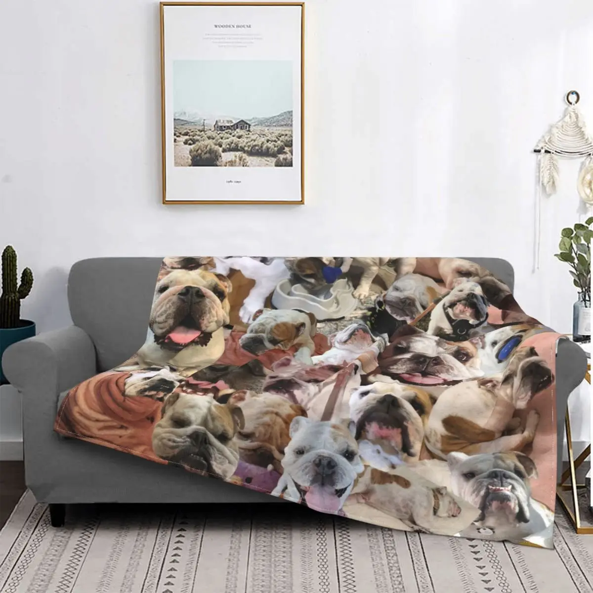 

Mochi The English Bulldog Collage Dog Blankets Flannel All Season Lightweight Throw Blanket for Home Couch Plush Thin Quilt