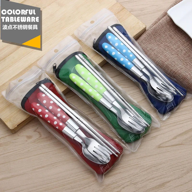 Набор столовых приборов из нержавеющей стали пластиковая ручка набор трех