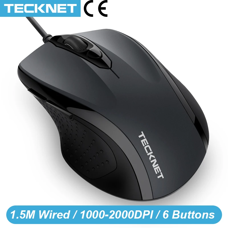 Проводная USB мышь TeckNet Pro S2 для компьютера ПК 2000 точек/дюйм 1000 эргономичная 6 кнопок