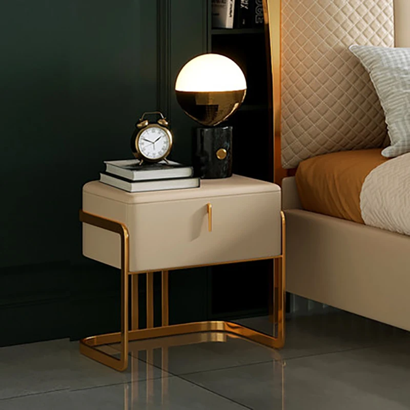 

Bedside table small simple modern solid wood Nordic drawer leather art storage light luxury bedside table free installation