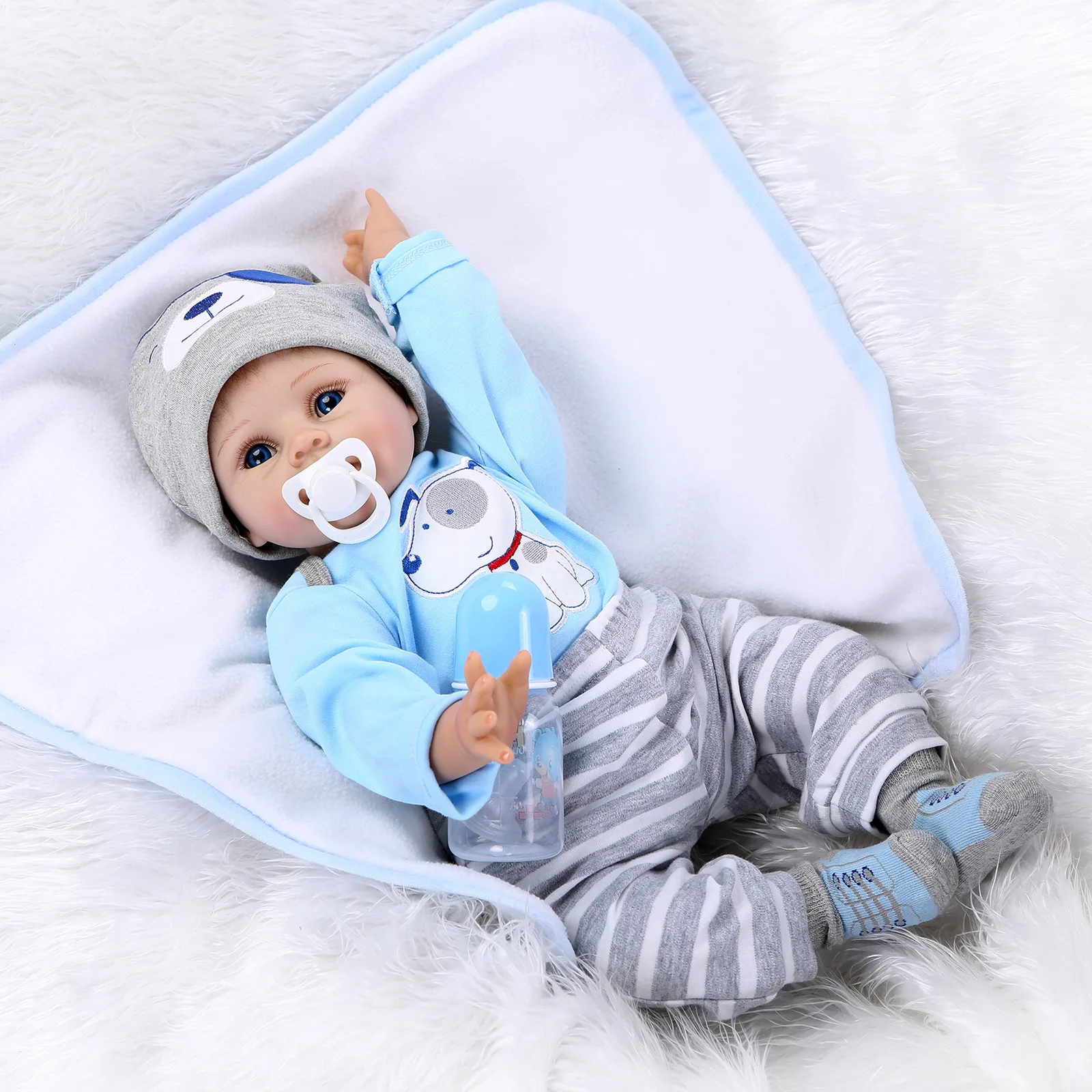 

55cm Girl Reborn Dolls Lifelike Silicone Bebe Reborn Toys Blue Eyes Cotton Body Baby Doll With Pacifier Children Play House Toys