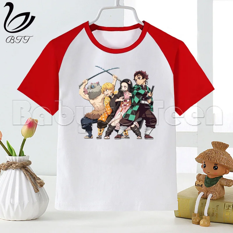 

Kimetsu No Yaiba, новая летняя детская футболка с принтом, футболки с коротким рукавом и круглым вырезом для мальчиков и девочек, повседневные топы,...