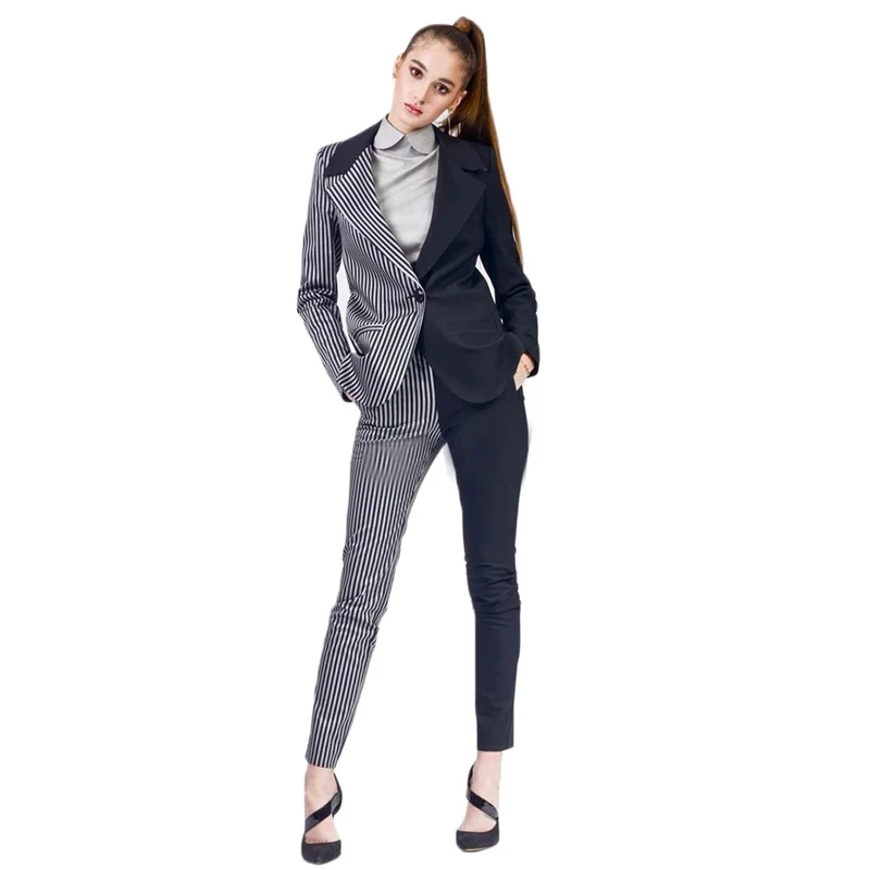 2 Pieces Women Suits Modern Design Pinstripe Stitching Party Suits For Women Custom Made High Quality Pant+Coat