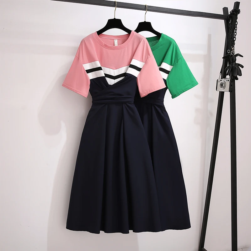 

Korean Style Dress Plus size Casual T-shirt Dress Short Sleeve Homewear A-line Long Women Dress Big Size Summer Dresses 2020