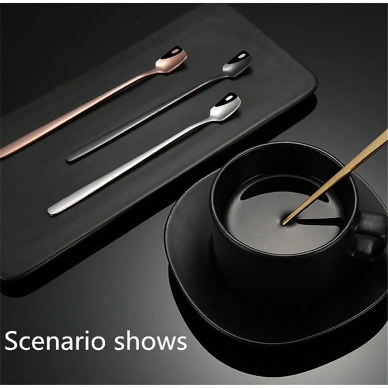 

304 Stainless Steel Square Head SpoonGolden Coffee Stirring Spoon Creative Long Handle Bar Ice Spoon Dessert SpoonCool Tea Spoon