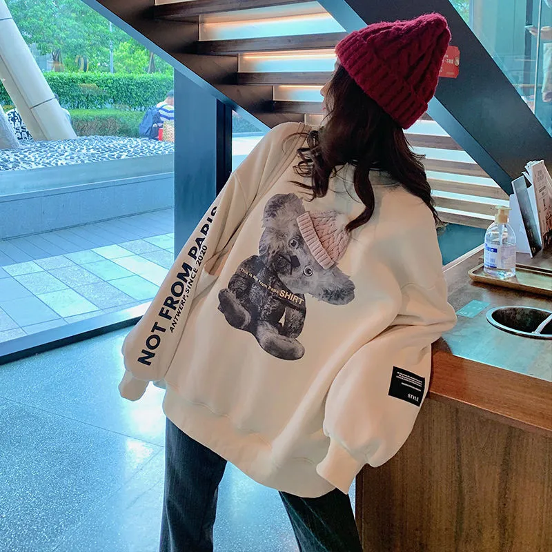 

Autumn Beauty High Street Lovely Students Harajuku Hoodies Women Girls Cute Bear Loose Korea Fashion Hooded Japan Sweatshirts