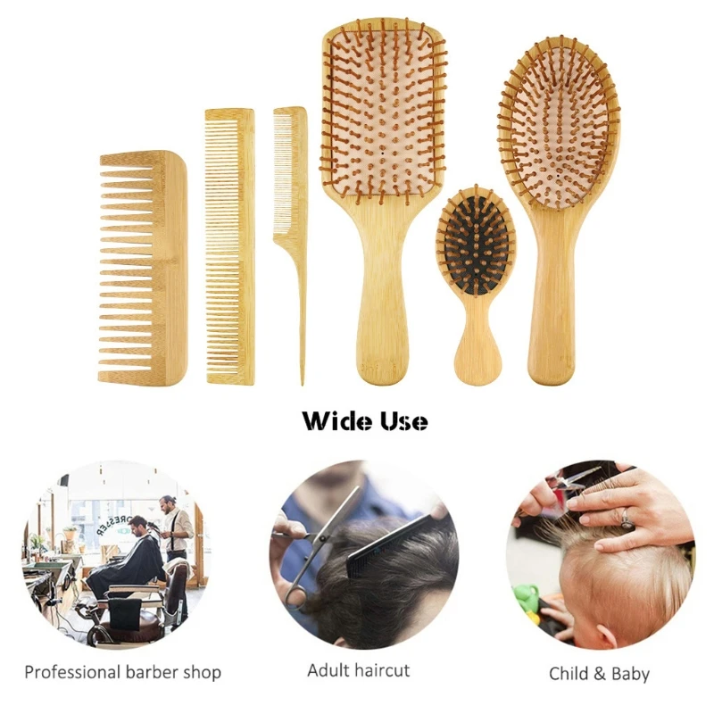 

Q1QD Bamboo Hair Combs Massage Scalp Detangling Hairbrush for Women Men Reduce Frizz Straight Curly Wavy Dry Wet Hair