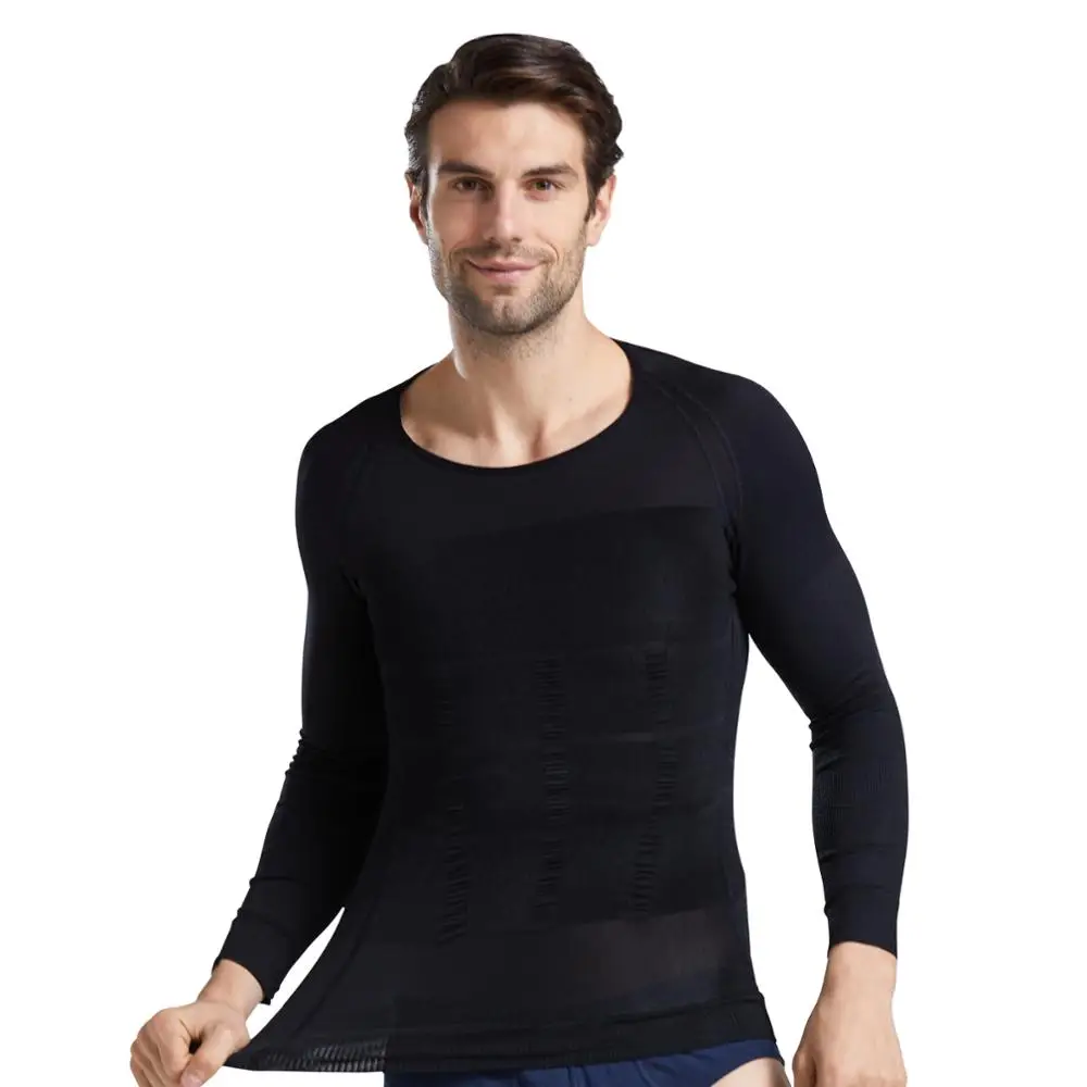 long sleeve black Стройнящий n lift, формирователь тела, мужской формирователь тела, рубашка для похудения, компрессионный жилет, эластичная, тонкая корректирующая одежда - Цвет: long sleeve black