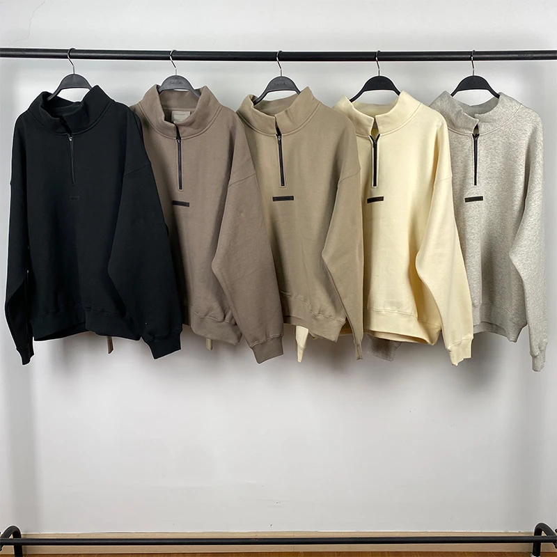 

2021SS Mock-Neck Sweatshirts Own Design Half Zip Rubber Letter Print Loose Ovesized Cotton Street Fashion Men