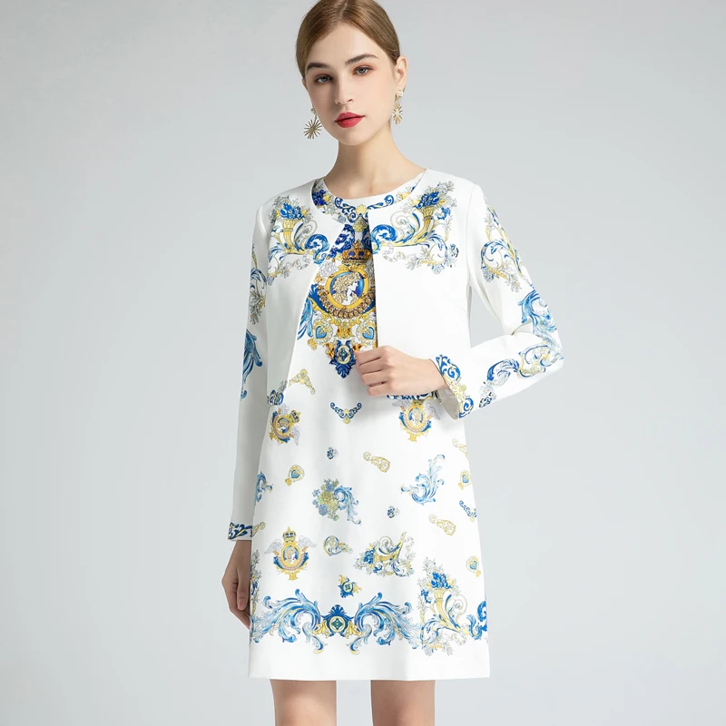 

2020 AUTUMN VINTAGE PRINT SLEEVELESS DRESS & CROPPED JACKET SET