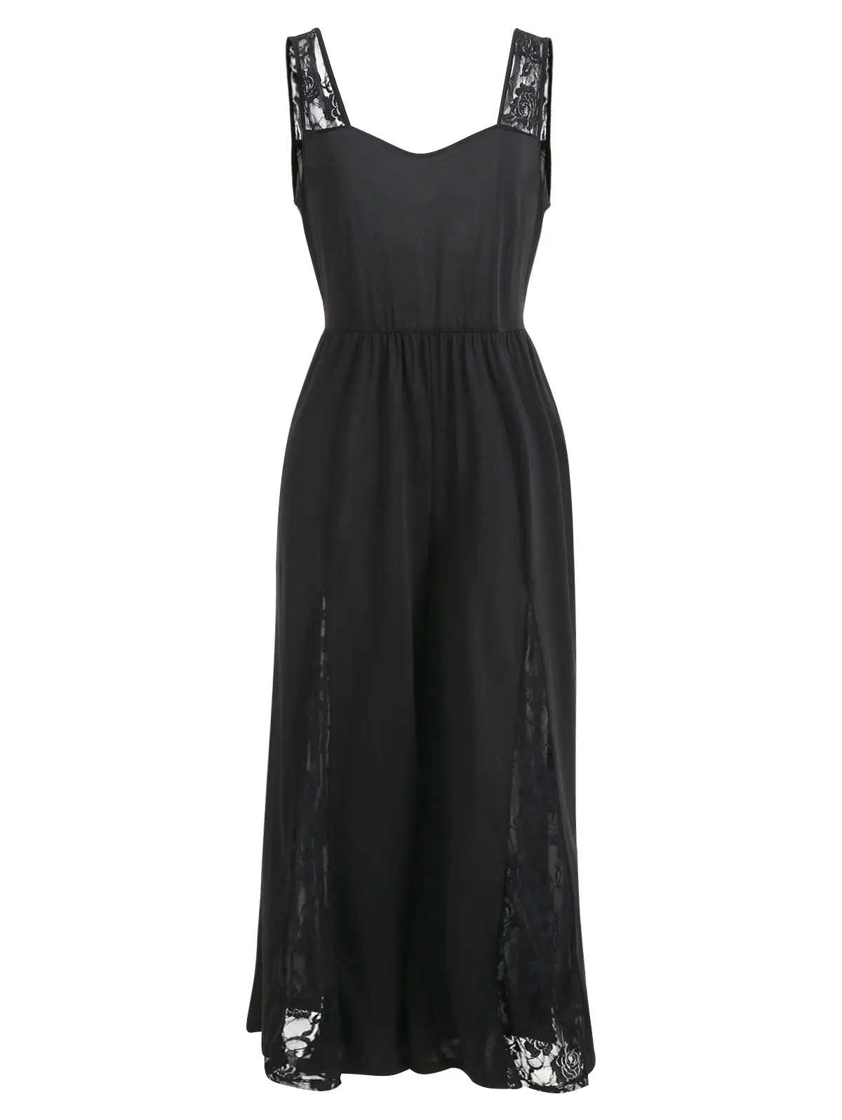 

Summer Plus Size Women's Sleeveless Lace Straight Jumpsuit Casual Solid All-black Slim Jumpsuit Plus Size Women's Clothing