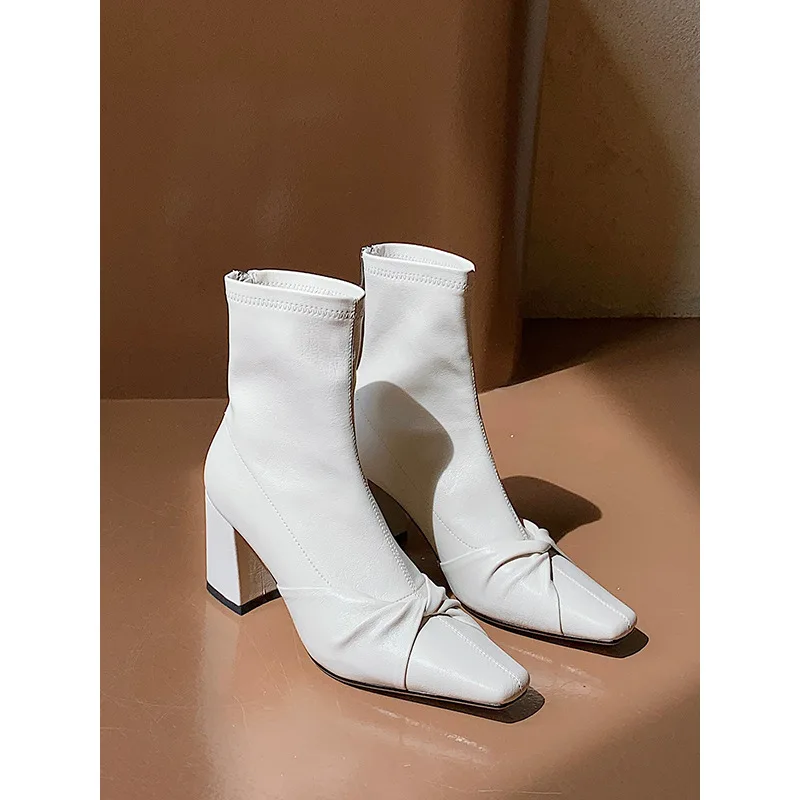 Купи Sexy Ladies Autumn Ankle Boots Sock Boots Solid Color Bowtie Design High Heels Ankle Boots Woman Back Zip Winter Size 35-39 за 587 рублей в магазине AliExpress