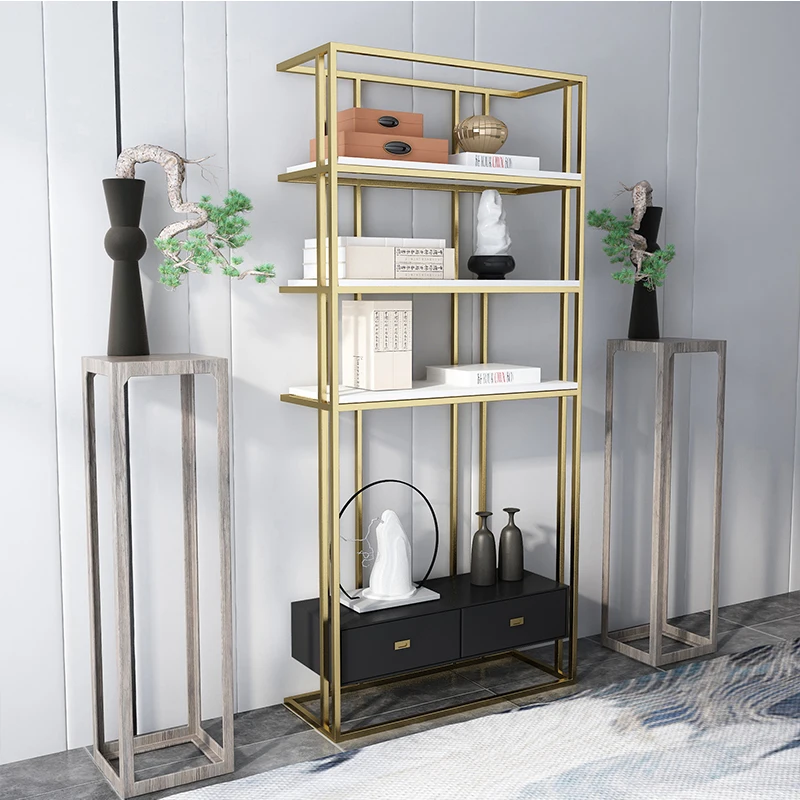 

Роскошная напольная стойка для хранения в скандинавском стиле, Офисная многоярусная полка, Современная книжная полка из нержавеющей стали ...