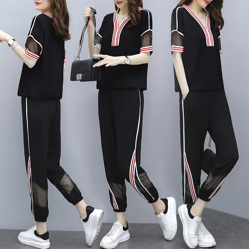 2 piece sets womens outfits New summer leisure sports suits female loose fashion two piece set pants 2021 plus size tracksuit