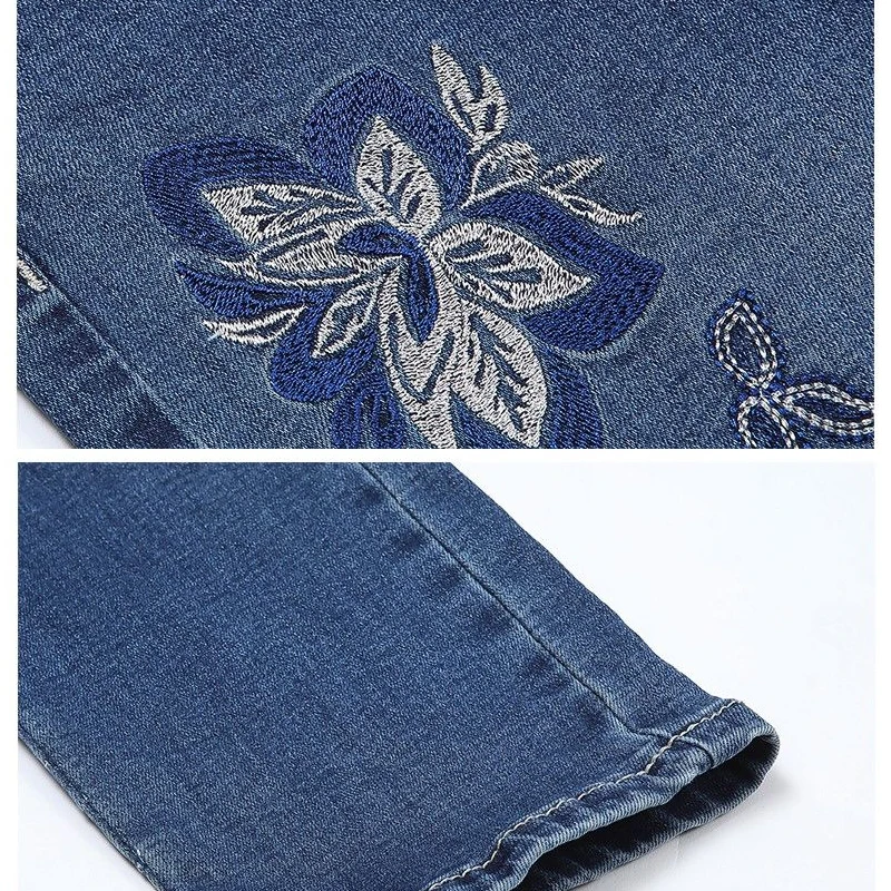 

High Waist Jeans For Women Casual Stretch Vintage Embroidery Denim Pencil Pants Lady Slim Elastic Skinny Jeans Trousers