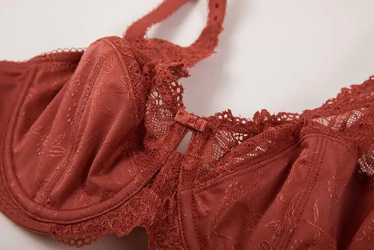 Women's Full Coverage Underwire Non-padded Lace Floral Embroidery Figure Minimizer Bra 34~44 E F G H | Женская одежда