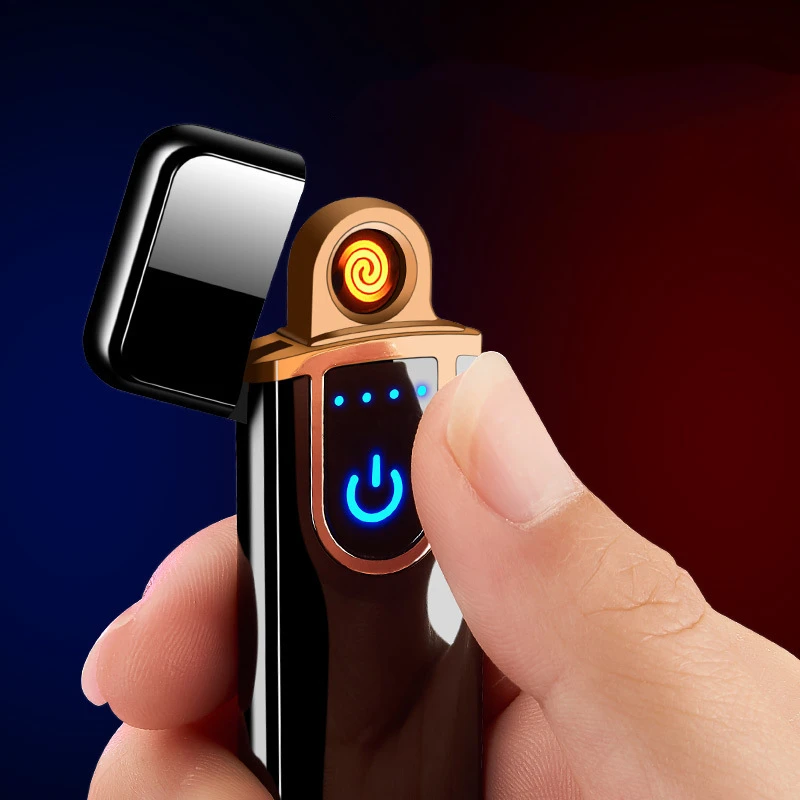 

2021 New Fingerprint Sensor USB Lighter Windproof Compact Metal Plasma Flameless Electric Lighter Personalized Gift for Men