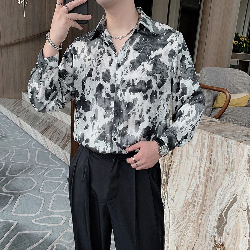 

Fashion Printed Men's Shirt 2021 Autumn Long Sleeve Loose Casual Harajuku Shirt Streetwear Vintage Social Party Men Clothing