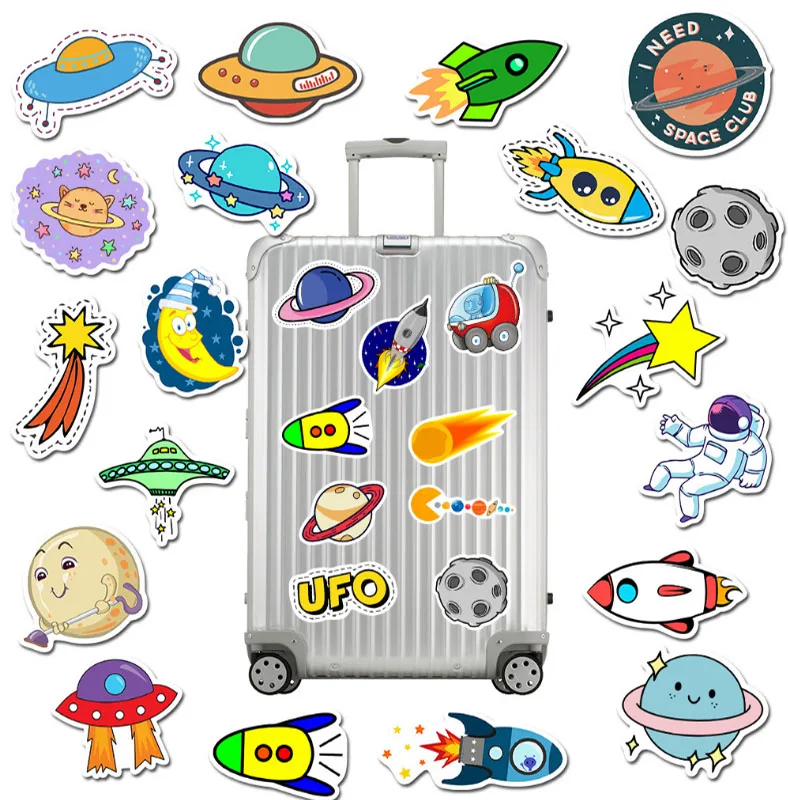 

50 pcs Planet Rocket UFO Astronaut Graffiti Waterproof Skateboard Travel Suitcase Phone Laptop Luggage Stickers Cute Kids Girl