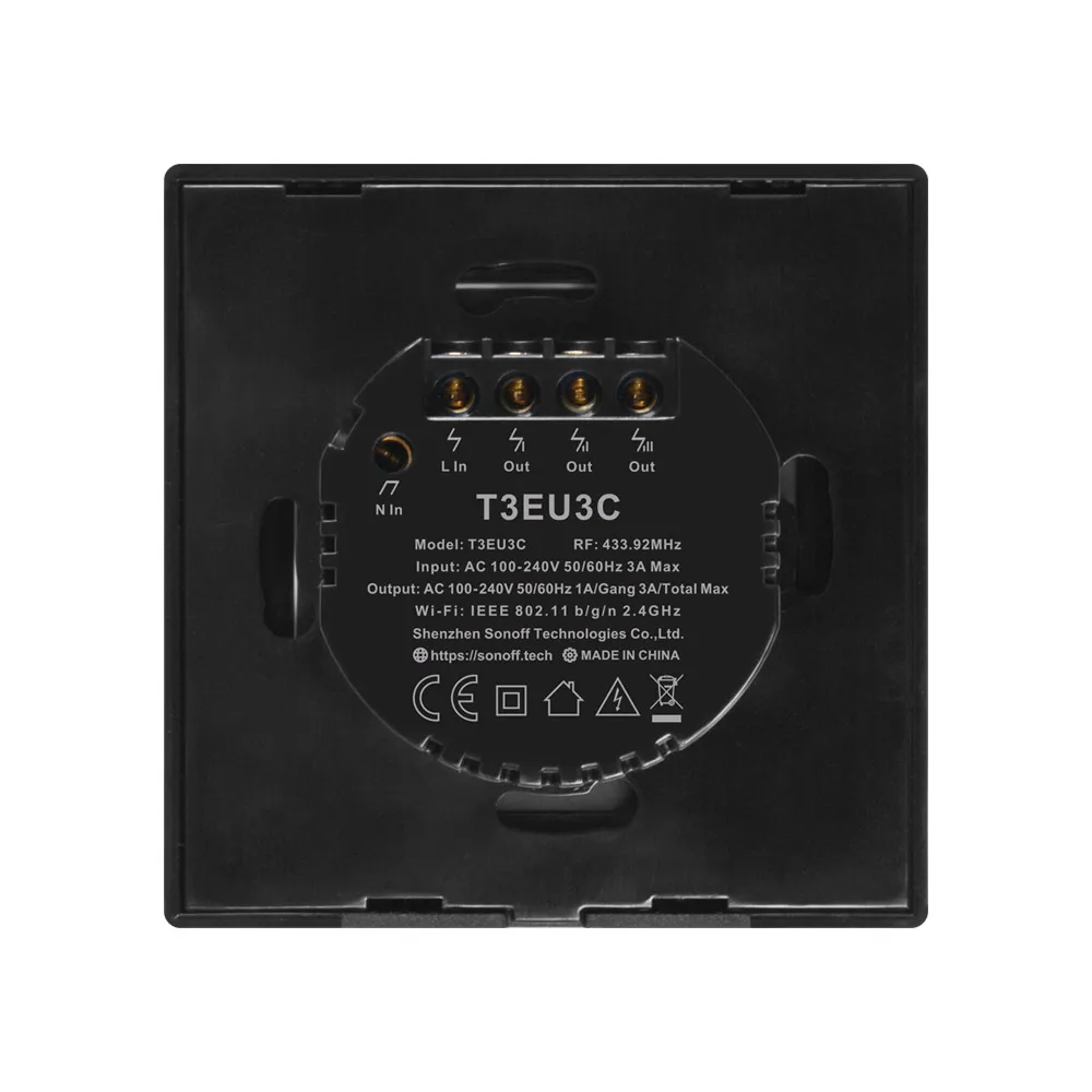 Умный настенный светильник SONOFF T3EU3C Wifi сенсорный черный с краями 433 RF/Voice/APP