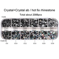 2088pcs ab color mix sizes glass crystal hot fix rhinestone set flatback crystal glue rhinestones diamond for diy decorations