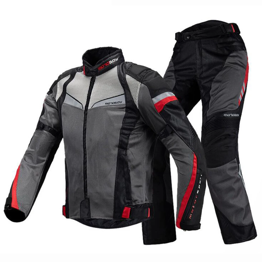 MOTOBOY мотоциклетная куртка летние дышащие костюмы для мотогонок светоотражающий, для мотокросса куртка Костюмы в Китае(стандарты CE, защитный Шестерни - Цвет: MB-J17 P17 red set