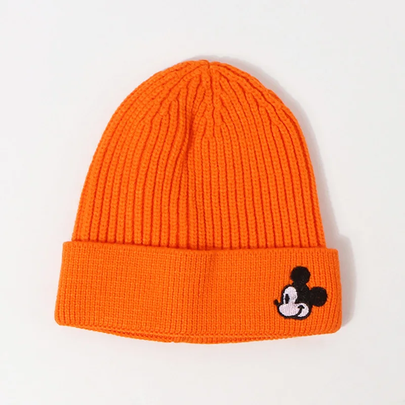 

Winter 2021 Korean Kid Cute Mickey Embroidered Striped Solid Color Knitted Hat Boys Girls Cotton Warm Fashion Dome Sweater Hat