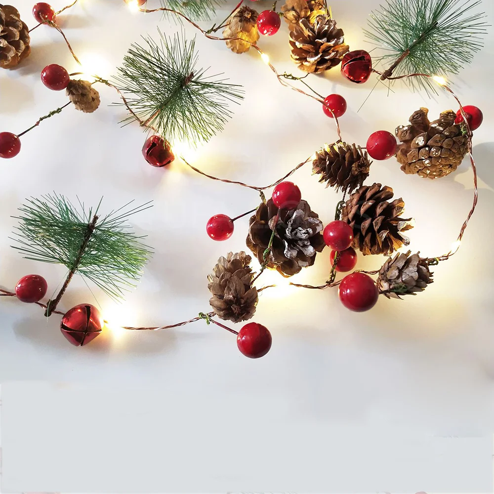 Красная ягода Рождественская гирлянда светодиодный медный Сказочный свет шишка