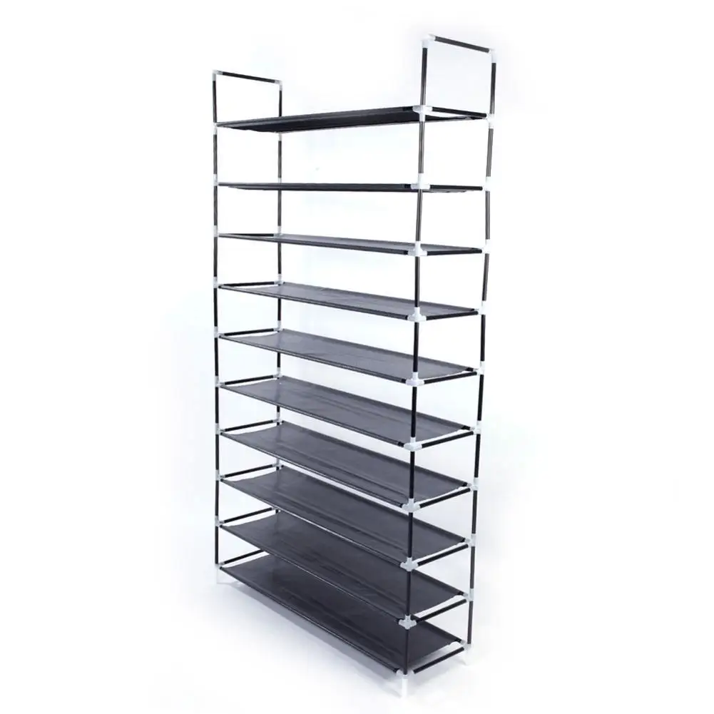 

Simple Assembly 10 Tiers Non-woven Fabric Shoe Rack With Handle Black For Home Shoes Shoe Storage Cabinet Organizer Holder