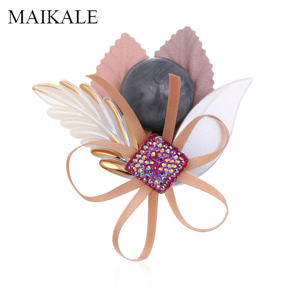 MAIKALE Art листья из ткани брошь булавки жемчуг цветок Акриловые Броши с бусинами для Женская бутоньерка шаль детские подвесные аксессуары для сумок