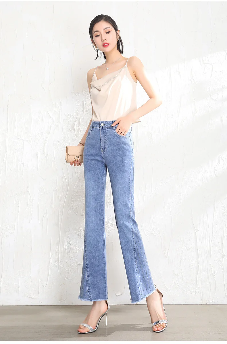 

Bell Bottom Jeans Women Plus Size 4XL Elegant Chic High Waisted Diamonds Slim Casual Denim Flare Pants Vintage Mom Jeans 6081
