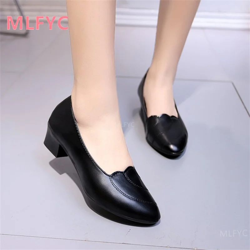 

Women's shoes 2022 spring new black mid-heel thick-heeled single shoes professional high-heeled shoes ladies small leather shoes