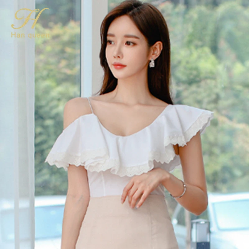 Женская блузка с открытыми плечами H Han Queen Элегантная v образным вырезом и