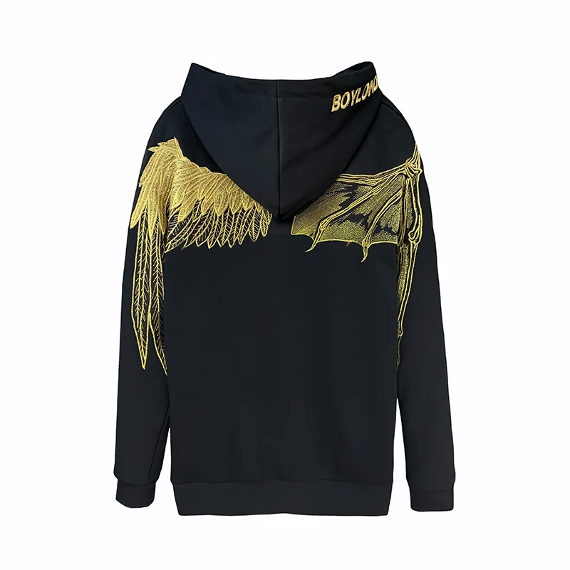 

2020 autumn and winter new fashion trendy brand gold thread heavy industry embroidery wings hooded sweatershirt casual loose