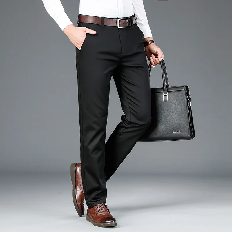 

SHAN BAO high quality bamboo fiber men's business casual pants 2021 spring brand classic embroidery cotton slim straight trouser