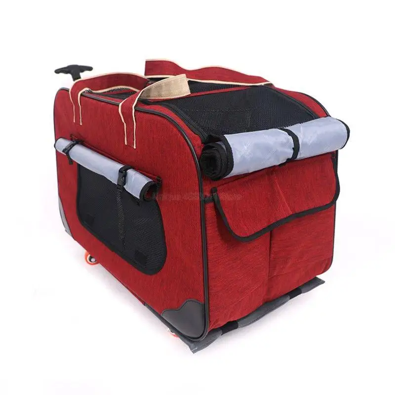 

Four-wheel Foldable Pet Stroller Portable Breathable Pet Trolley Waterproof 900D Oxford Cloth Carrier Bag