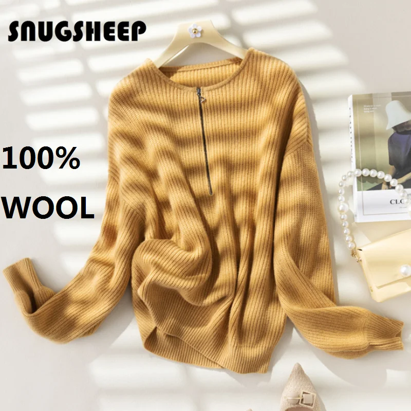

thick zip up top fall 2021 womens fashion 100% wool chunky oversized sweater winter sweaters women clothing knitted plus size t