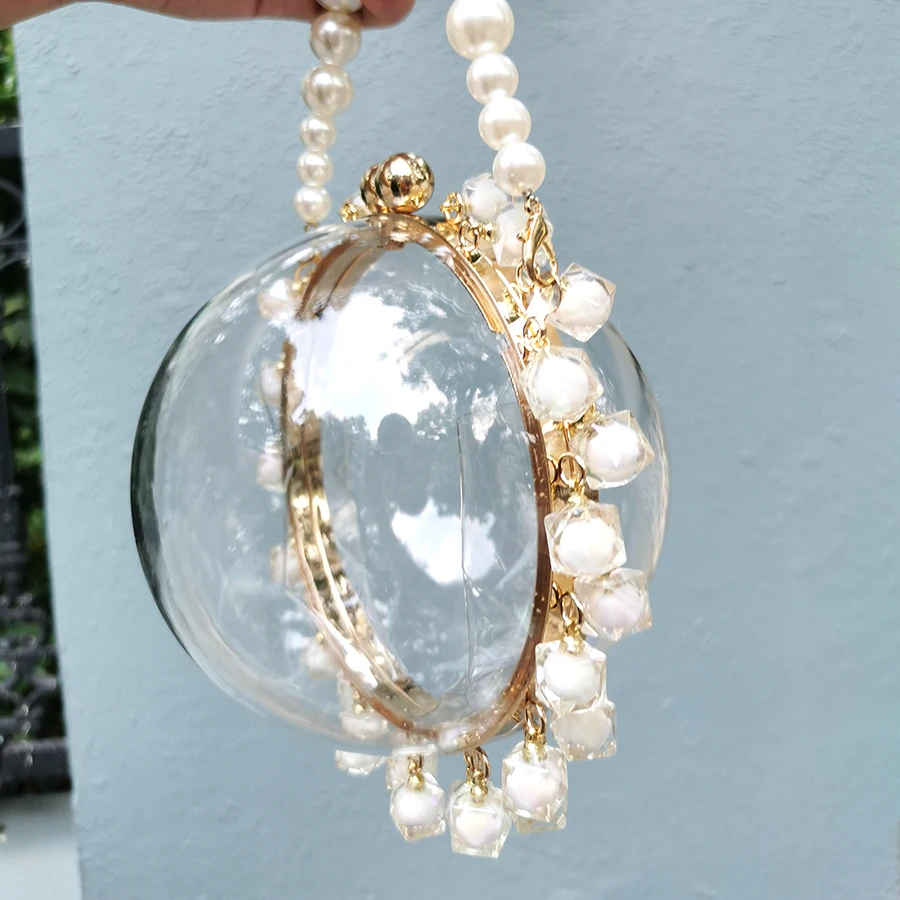 Прозрачная вечерняя сумочка для женщин роскошный клатч со стразами и жемчугом