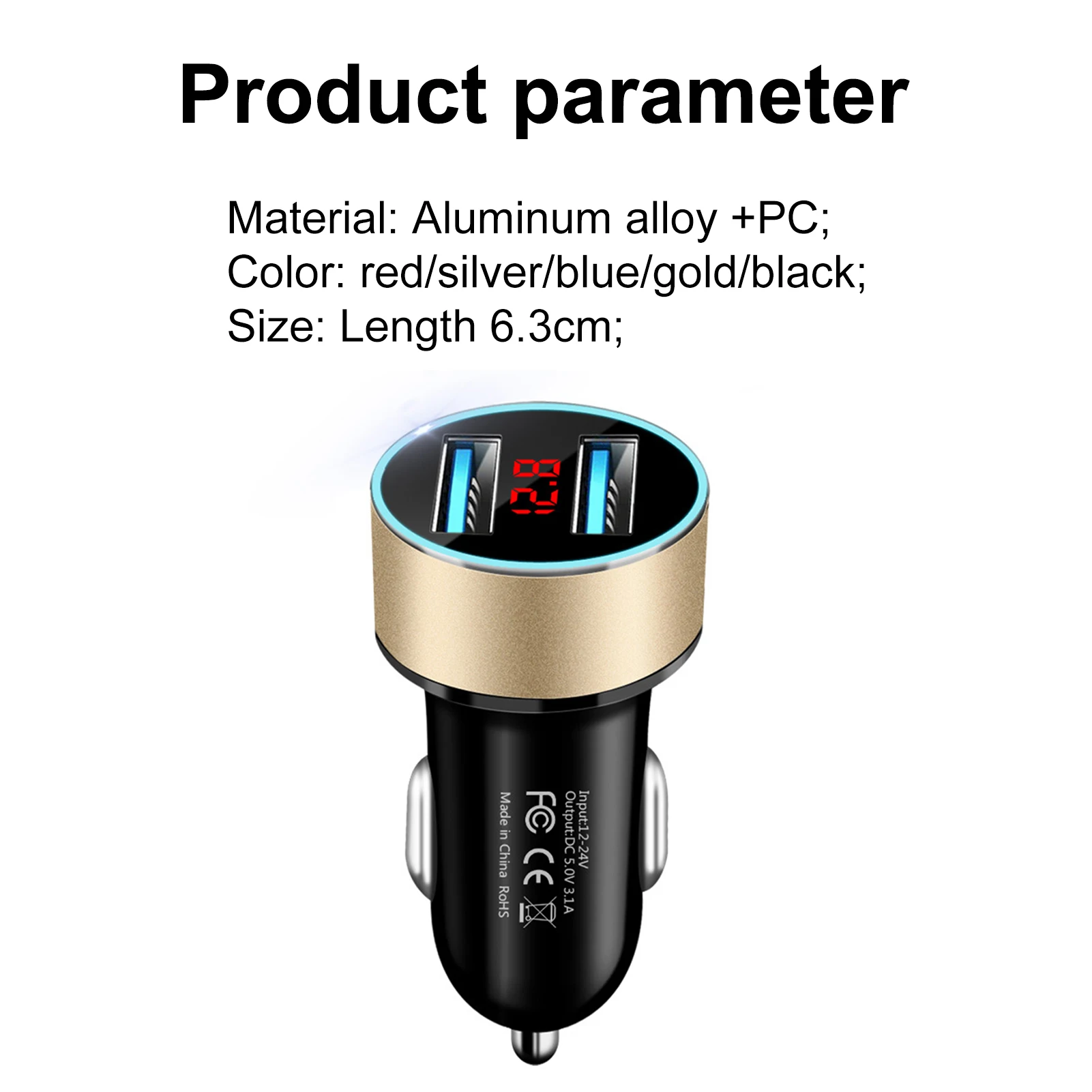 

3.1A Dual USB Port LCD Display Qucik Car Auto Mobile Phone Quick Port USB Fast Charger Adapter Fast Charge LCD Display