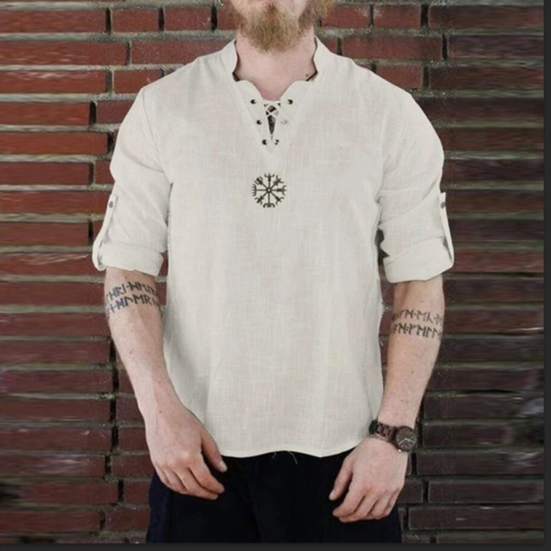 Средневековые Viking пиратские Топы рубашка брюки костюм в стиле Ренессанс Мужская