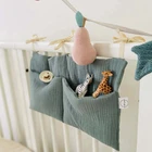 Многофункциональная подвесная сумка для хранения подгузников, кроваток, Сетчатая Сумка Из Хлопчатобумажной марлевой ткани, сумка на колесиках, карман для хранения игрушек для детской кроватки