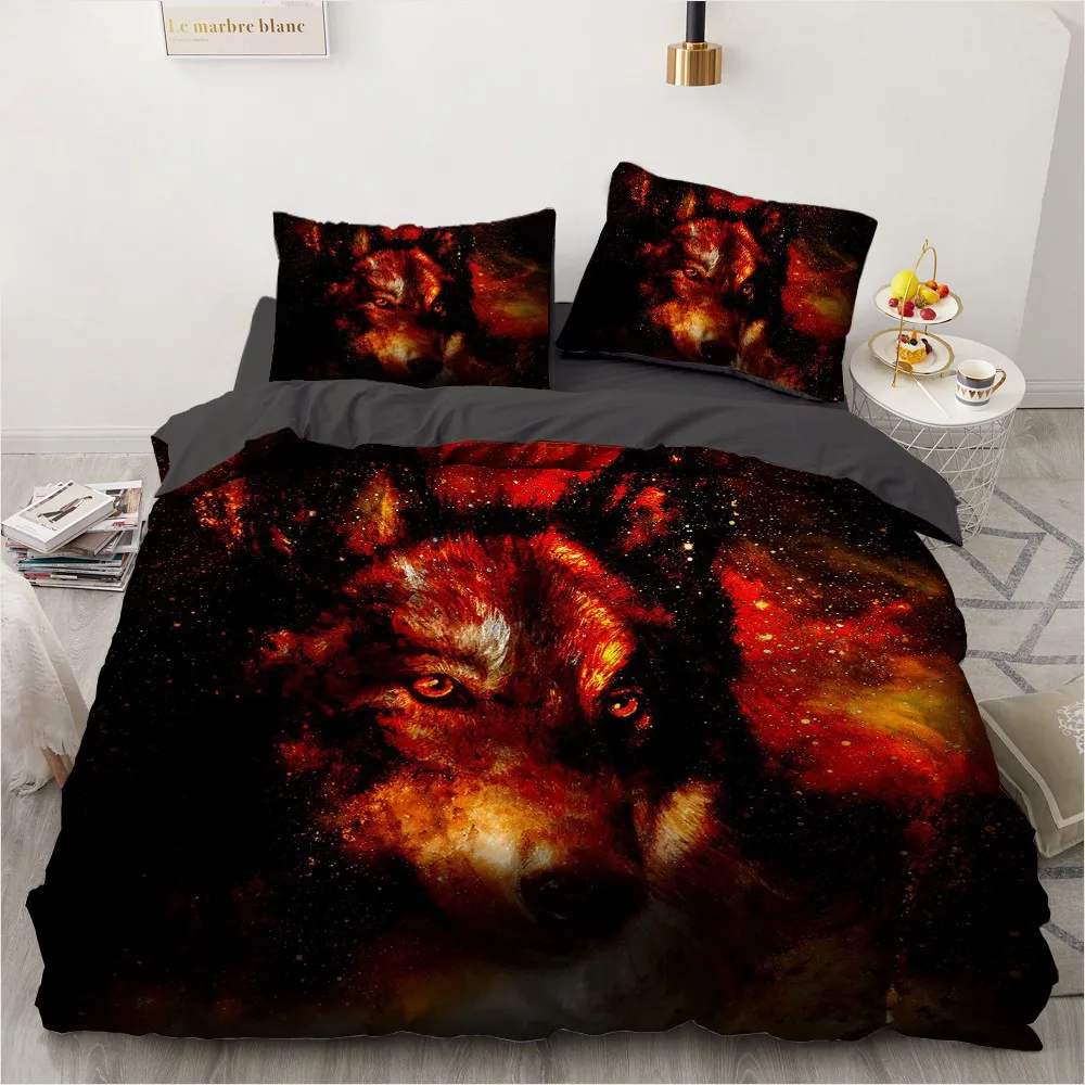 

Animal Quilt Cover Sets Custom Design Wolf Comforther Covers Pillow Shams King Queen Super King Twin Size 3D Black Home Textile
