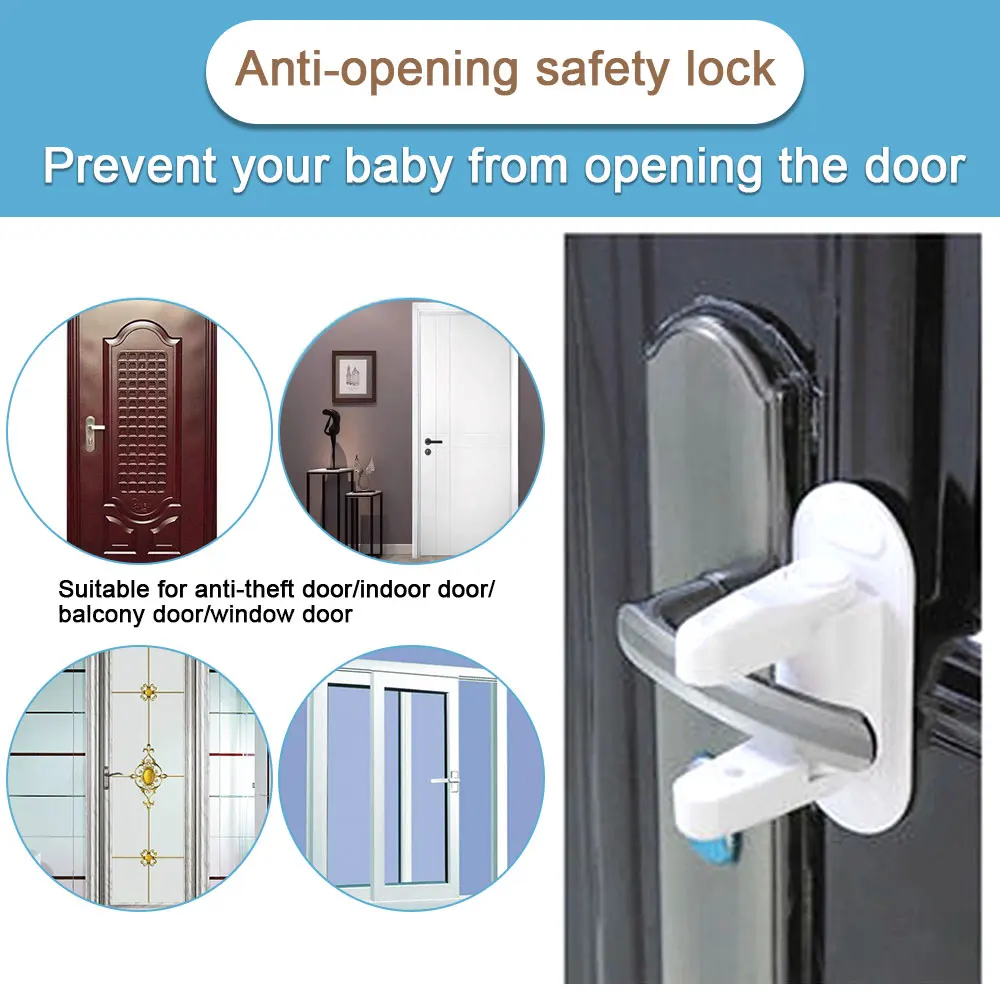 Cerradura de palanca de seguridad para ni&ntilde;os, manijas autoadhesivas de protecci&oacute;n, antiapertura, 2 piezas-2