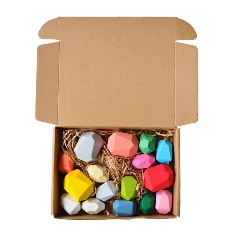 

16 Pcs Children Wooden Colored Stone Stacking Game Building Block Education Toy Educational Wooden Toy