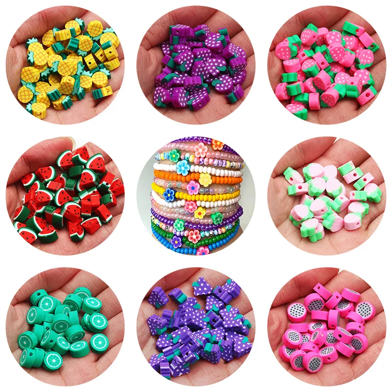 

20-100pcs Fruit Animal Polymer Clay Beads Handmade Sunflower Smiley Loose Beads Spacer for Jewelry Making DIY Accessories