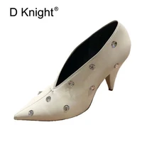 2020 spring new crystal pumps party shoes woman pointed toe spike high heels sexy v mouth slip on women casual office lady shoes