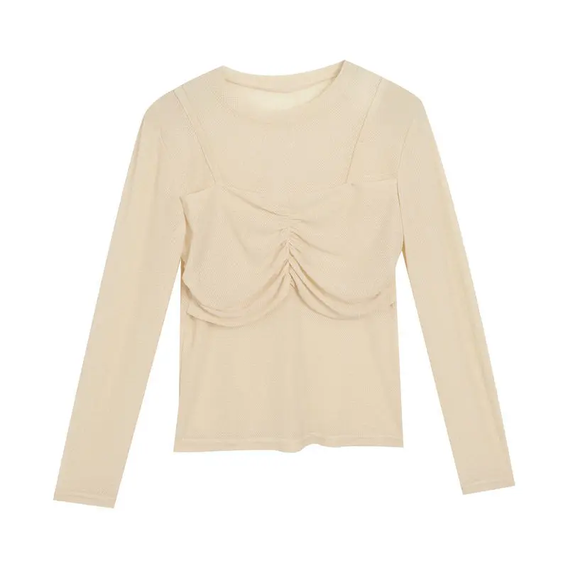 

Net yarn round neck with a bottoming shirt long-sleeved T-shirt female spring 2021 new slim slimming niche top ins tide