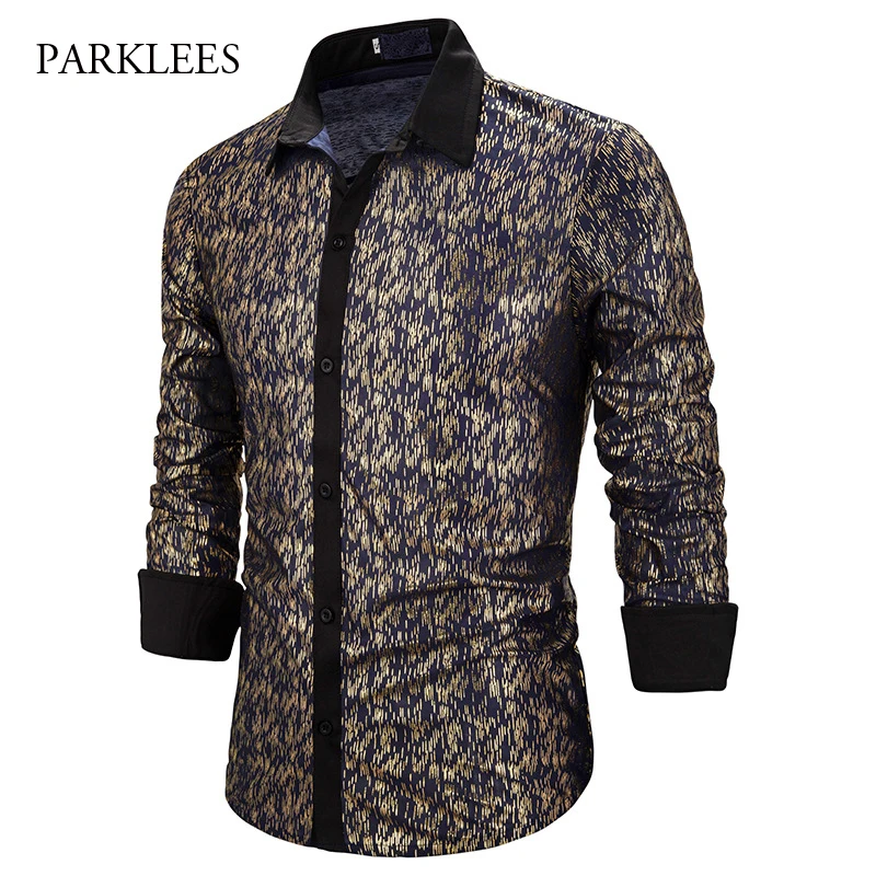 Сексуальная мужская рубашка золотого и бронзового цвета 2019 для ночного клуба с