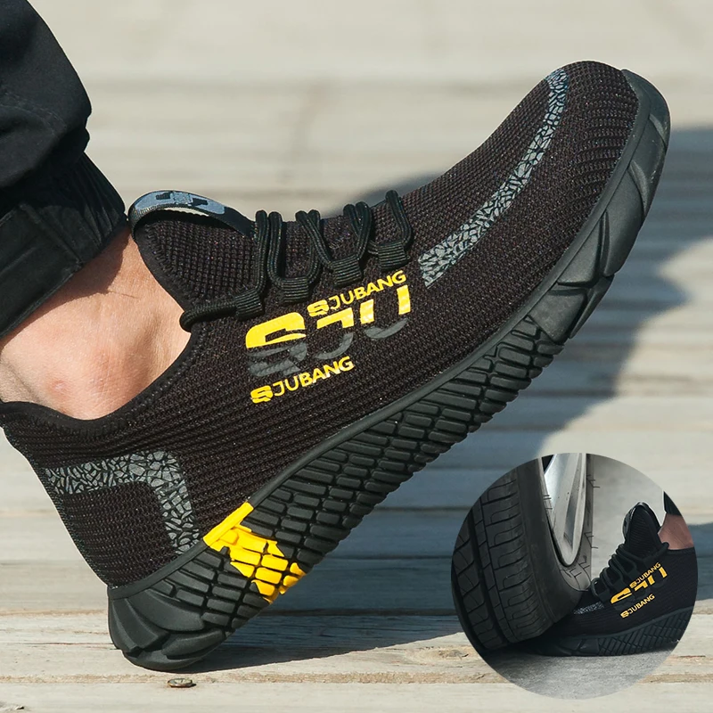 

Breathable Mesh Safety Shoes Men Light Sneaker Indestructible Steel Toe Soft Anti-piercing Work Boots Plus size 37-48