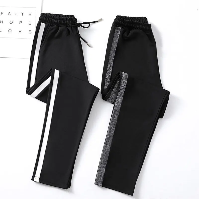 

Female Spring and summer Women Casual Sweatpants black White Striped Printed Side Pant Ladies Loose Trousers Joggers Sweat Pants